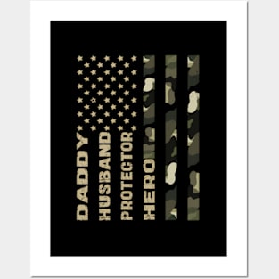 American Flag Dad Hero Camo Posters and Art